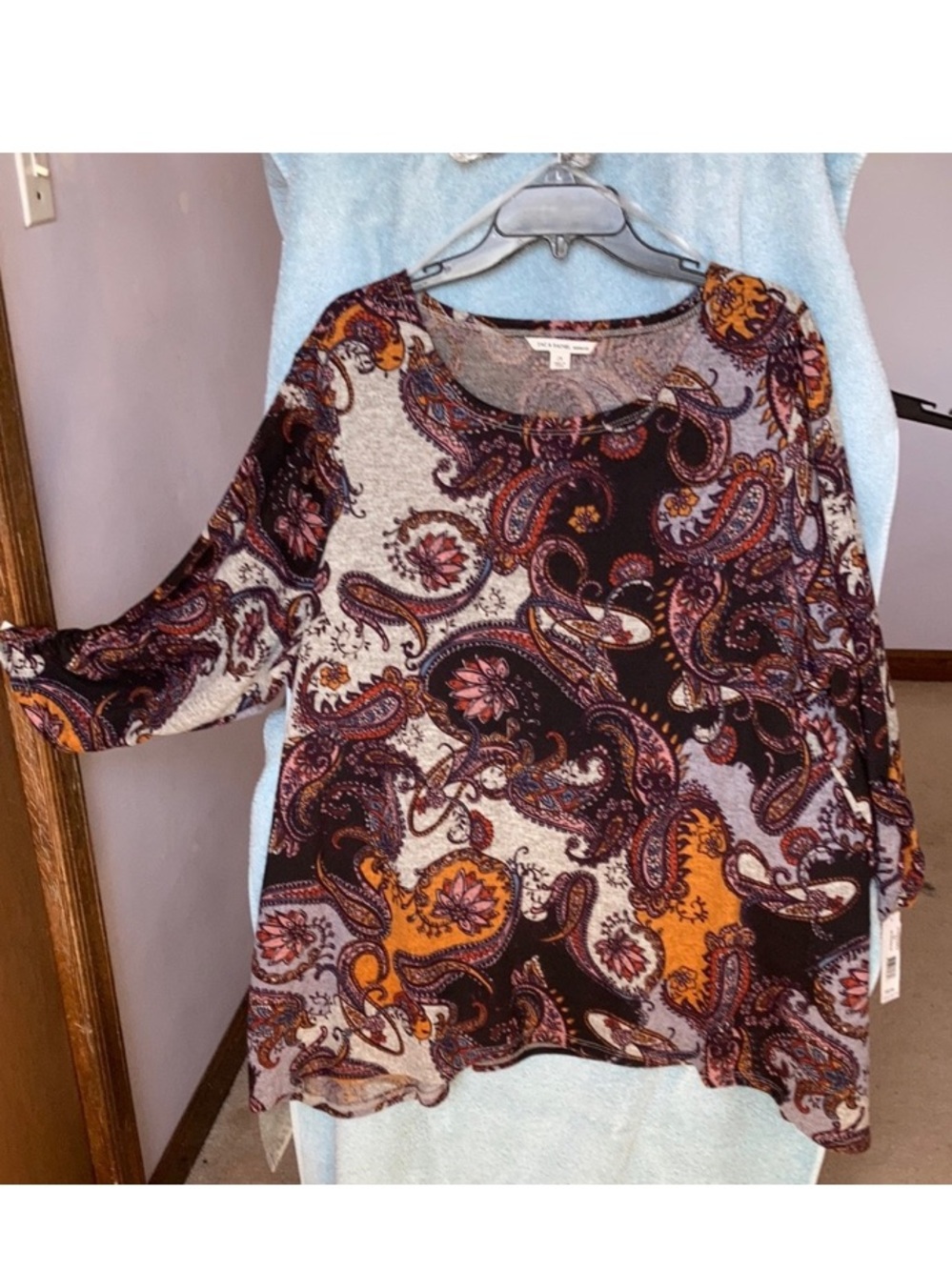 Zac & Rachel top gray with paisley and floral print boho casual shirt office 2X